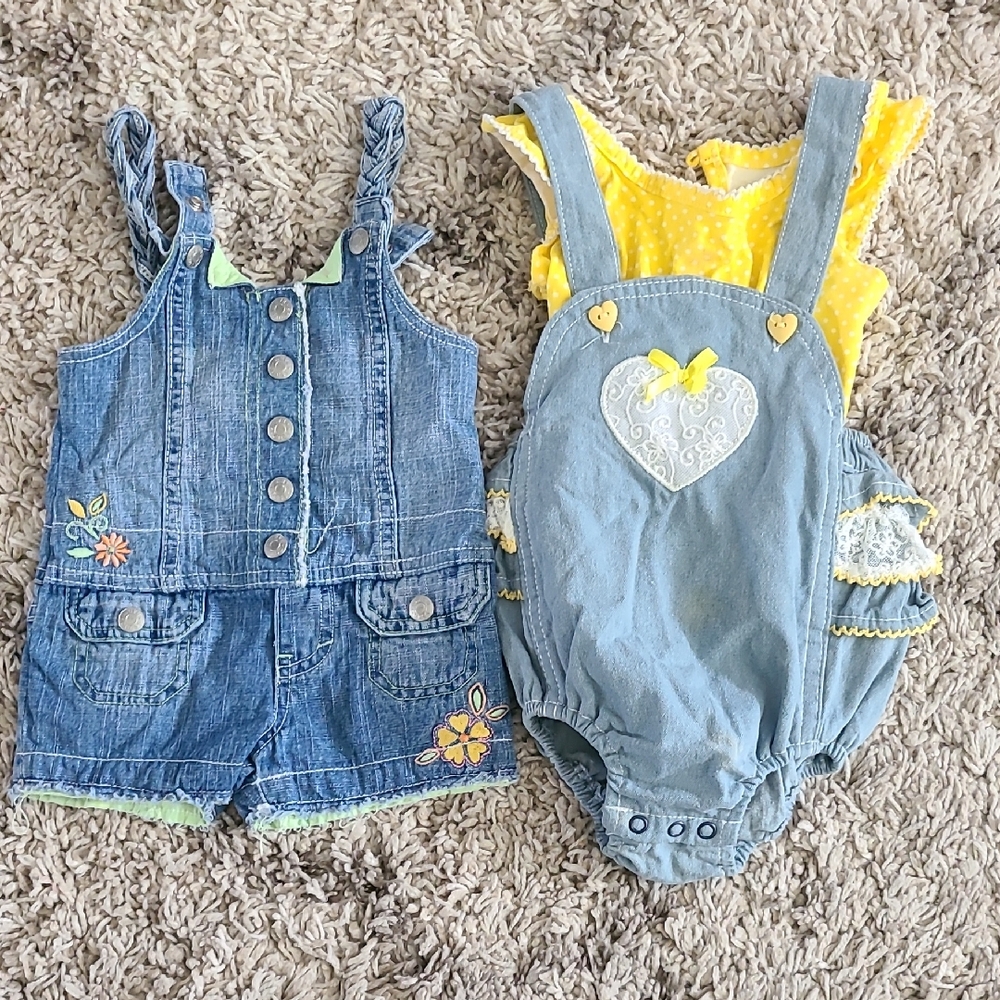 Denim and Yellow Kids Overalls Set